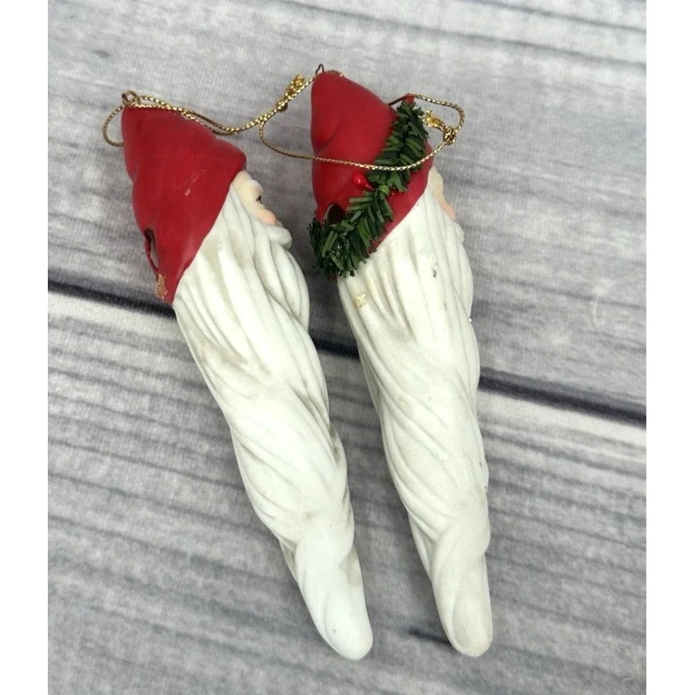 LOT OF 6 VINTAGE ICICLE SANTA HEAD CHRISTMAS TREE‎ ORNAMENTS